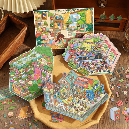 Leisure Hours 3D Sticker | 4 Cute Miniature Scenes