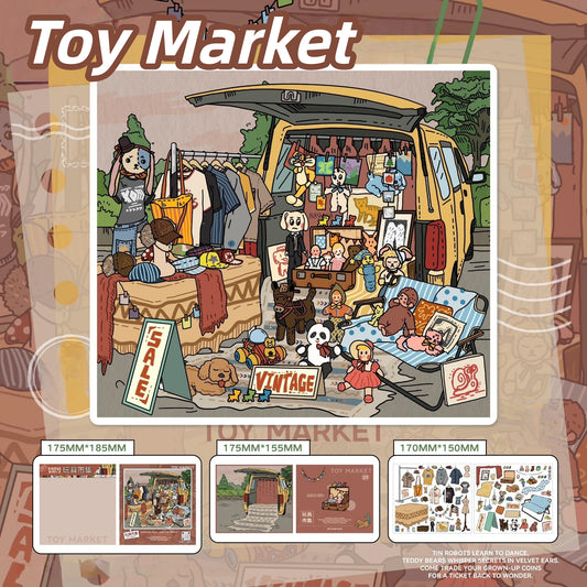Trunk Market 3D Sticker | 4 Cute Miniature Scenes