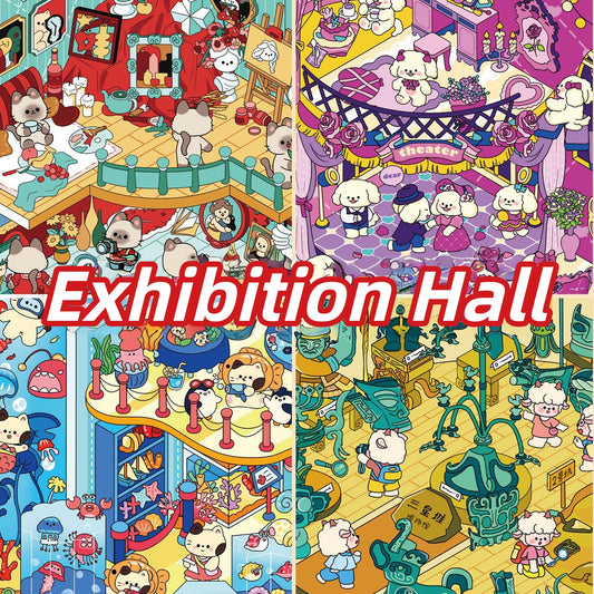 Exhibition Hall 3D Sticker | 4 Cute Miniature Scenes