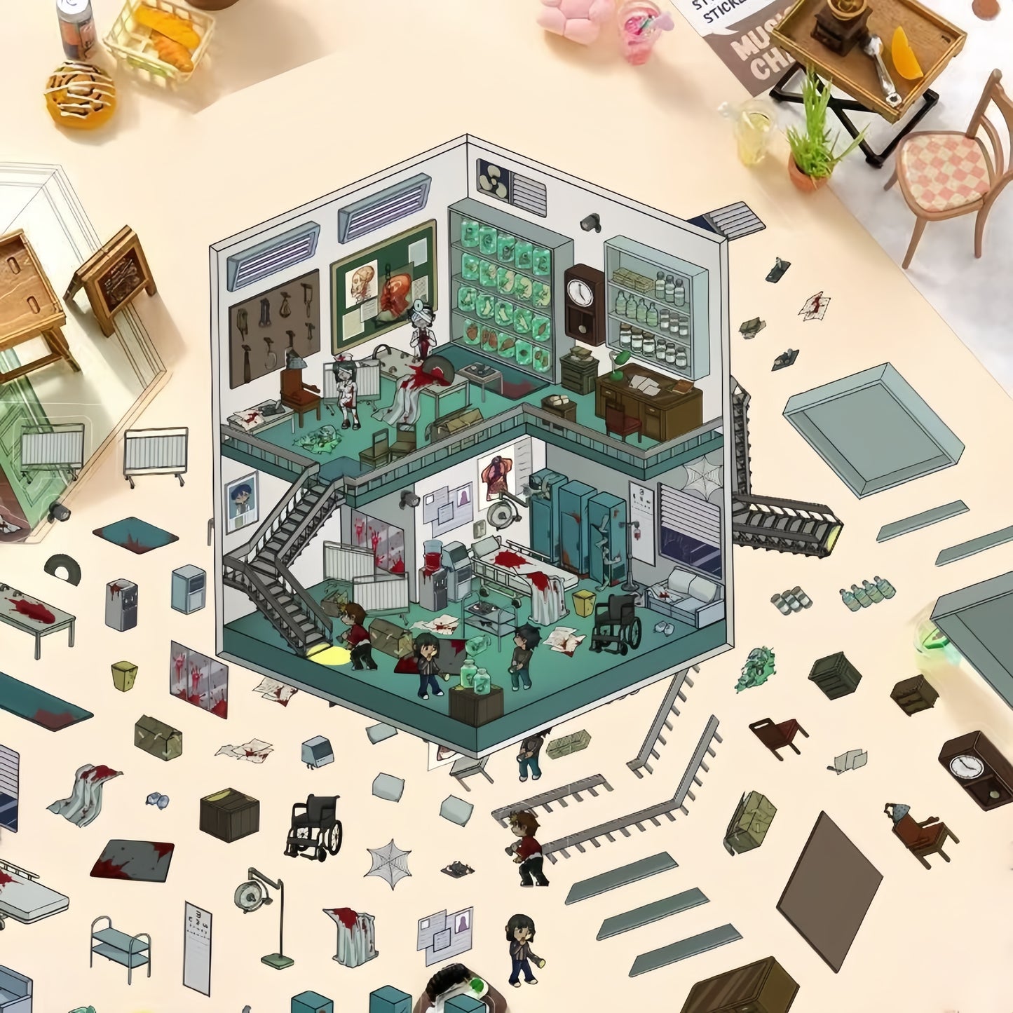 Micro Horror 3D Sticker | 4 Cute Miniature Scenes