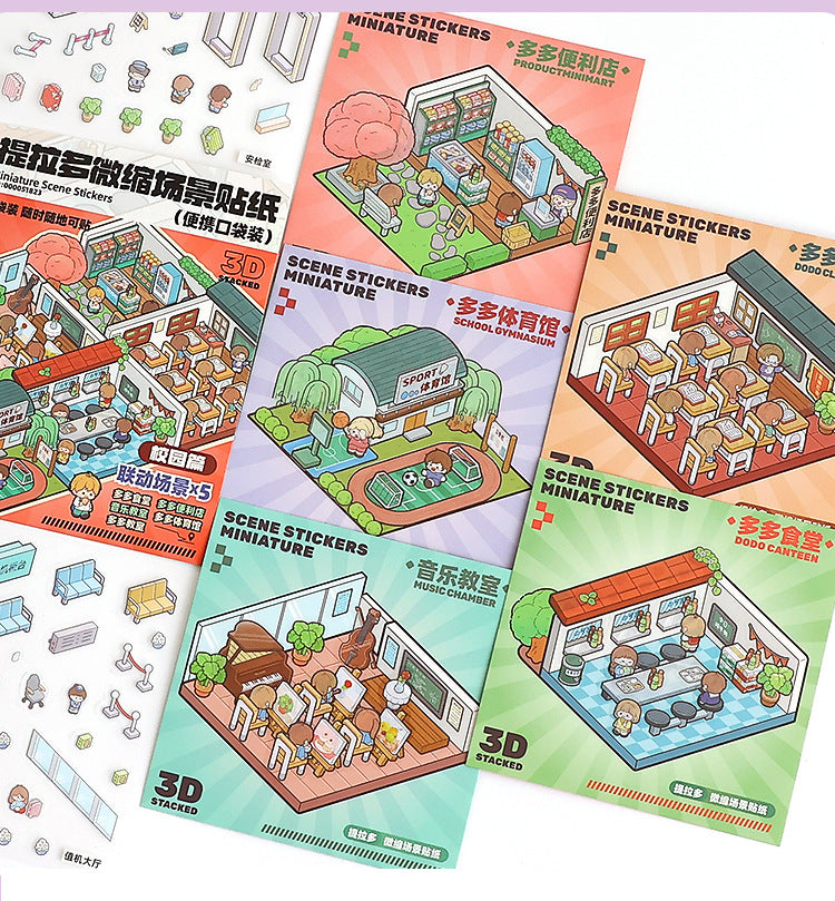 Pocket World 3D Sticker | 4 Cute Miniature Scenes
