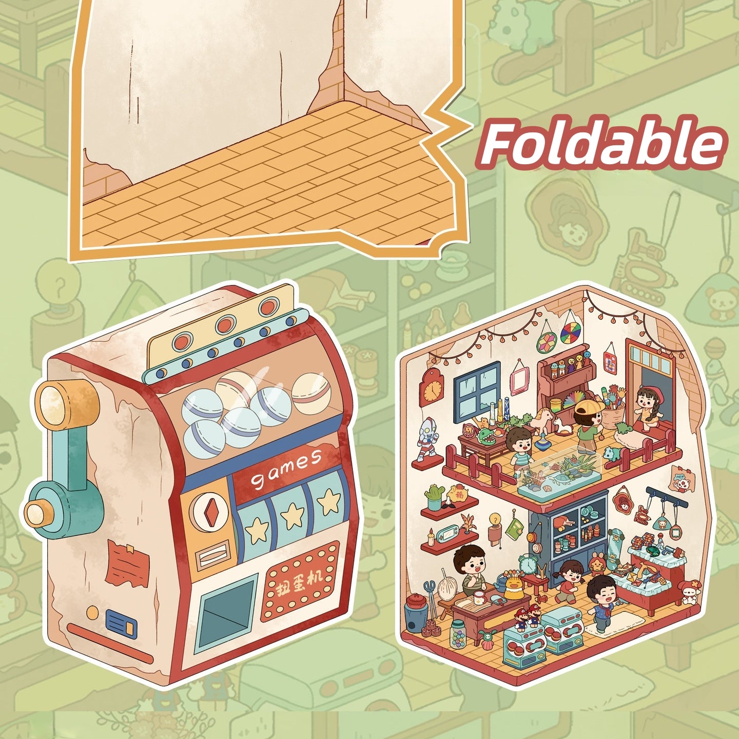 Childhood Town 3D Sticker | 5 Cute Miniature Scenes