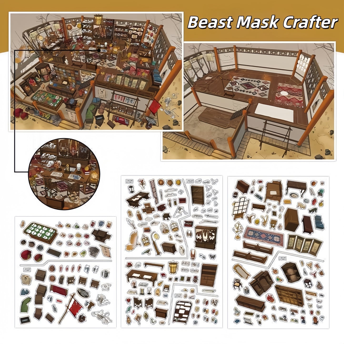 Traditional Workshops 3D Sticker | 2 Cute Miniature Scenes
