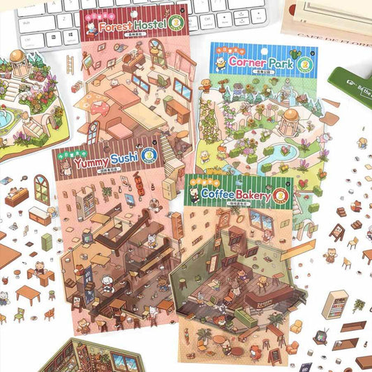 Fairytale Bazaar 3D Sticker | 4 Cute Miniature Scenes