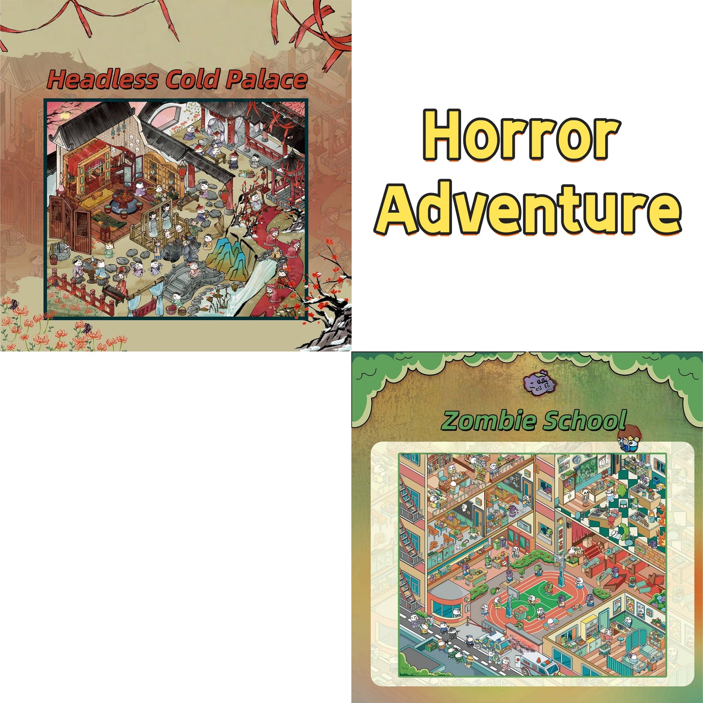 Horror Adventure 3D Sticker | 2 Cute Miniature Scenes
