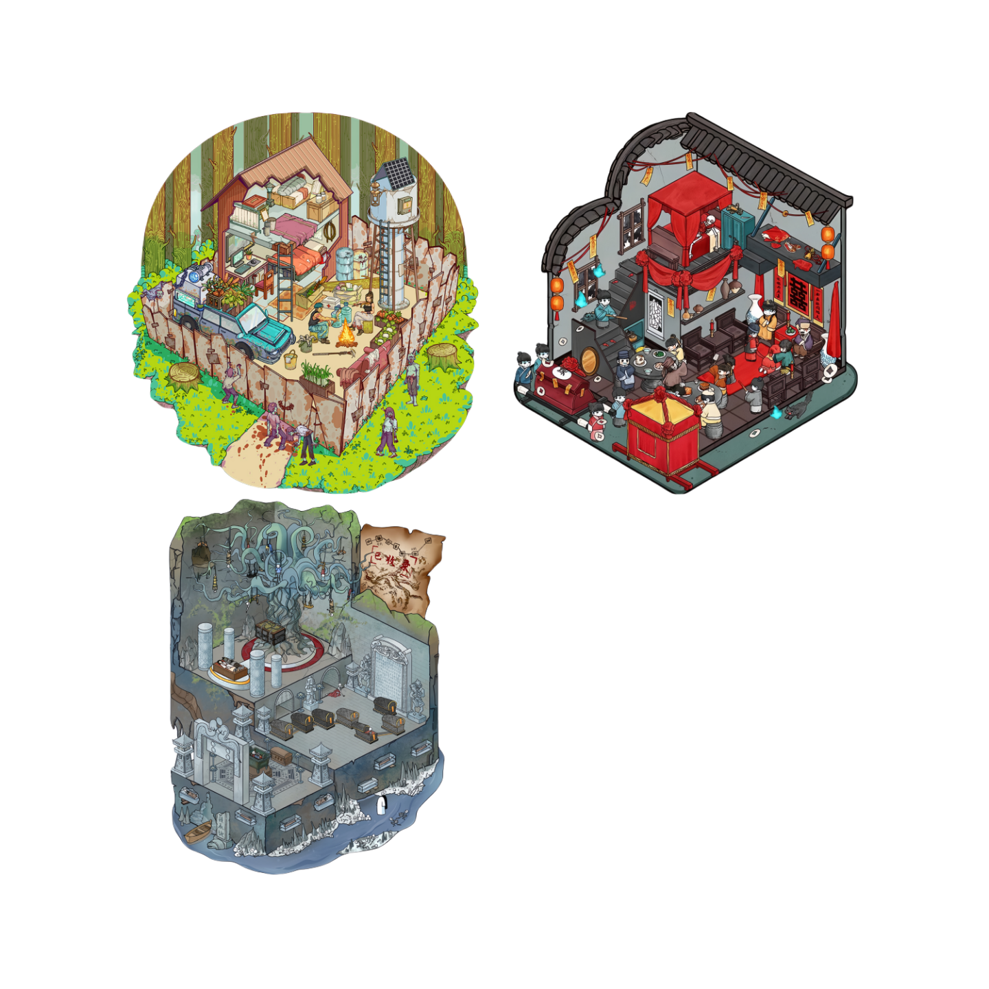 Horror Adventure 3D Sticker | 3 Cute Miniature Scenes