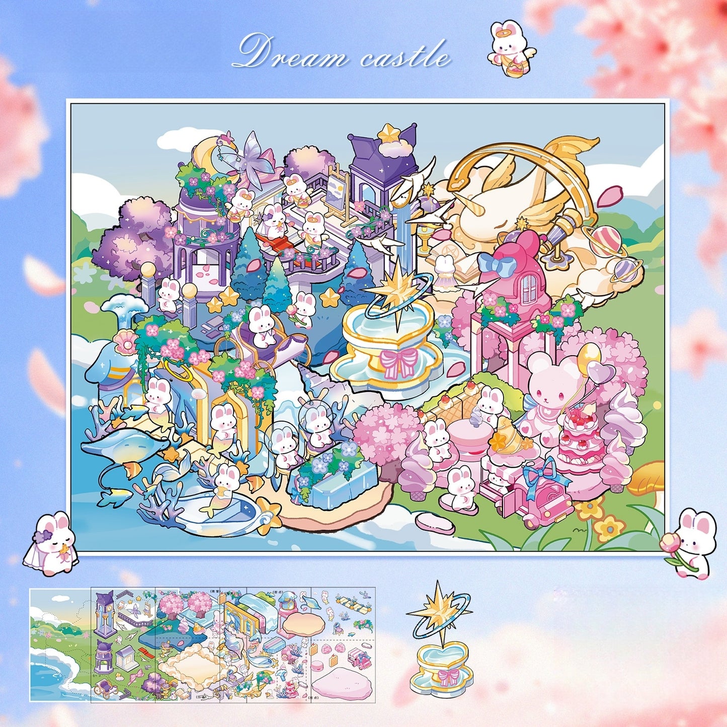 Bunny’s Dreamy Village 3D Sticker | 2 Cute Miniature Scenes