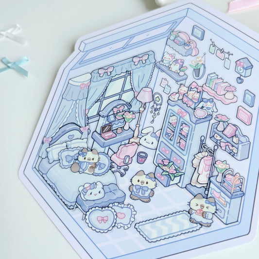 Kitten Room 3D Sticker | 4 Cute Miniature Scenes
