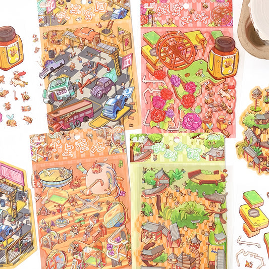 Fun Market 3D Sticker | 4 Cute Miniature Scenes
