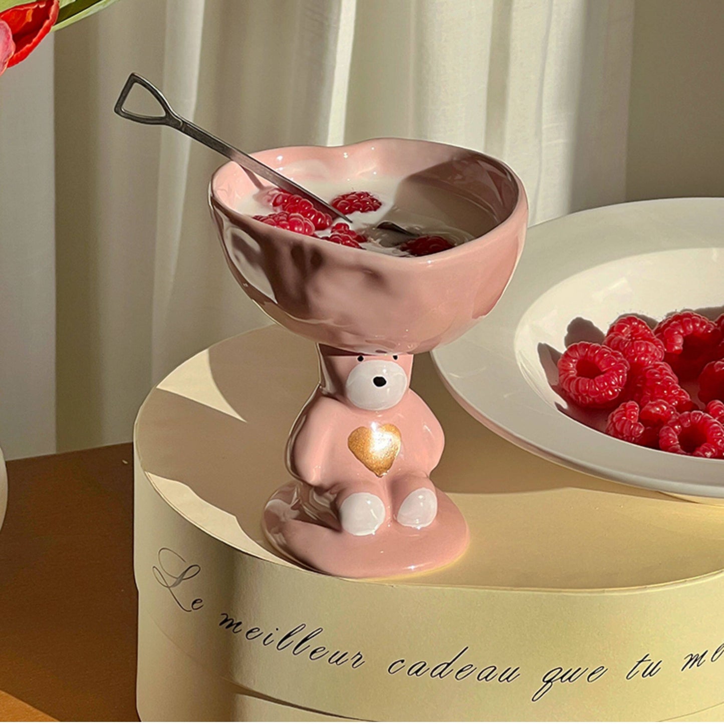 Cute Bear Heart-Shaped Ceramic Ice Cream Cup