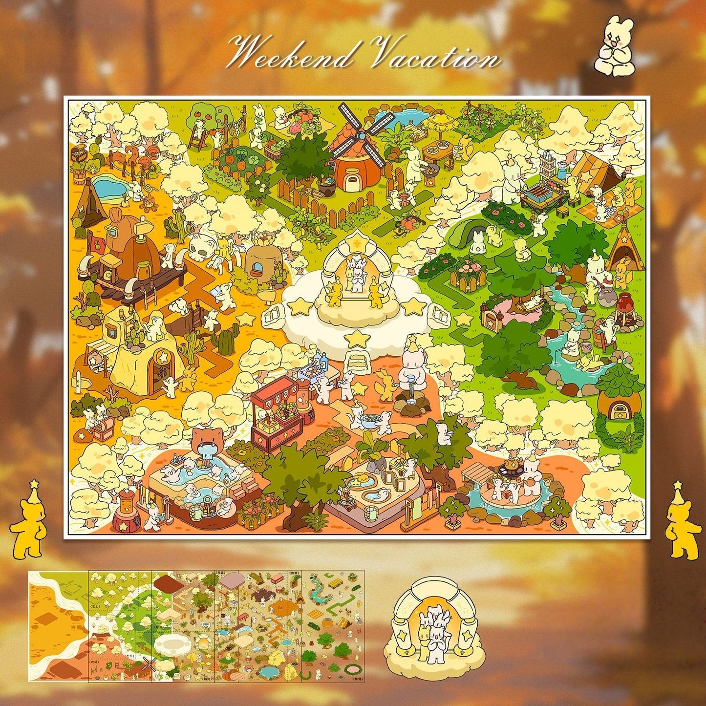 Bunny’s Dreamy Village 3D Sticker | 2 Cute Miniature Scenes
