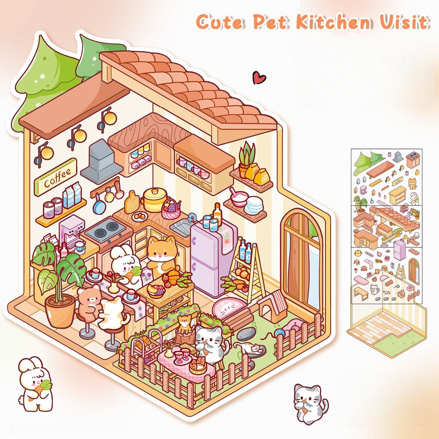 Tiny Shops 3D Sticker | 4 Cute Miniature Scenes