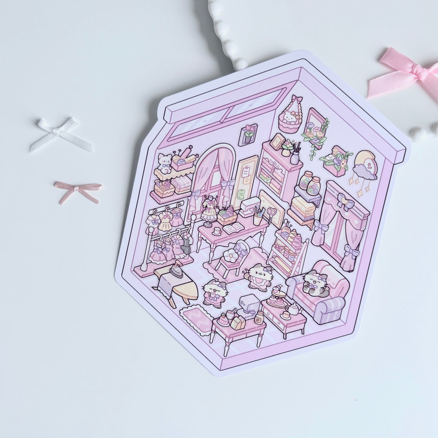 Kitten Room 3D Sticker | 4 Cute Miniature Scenes