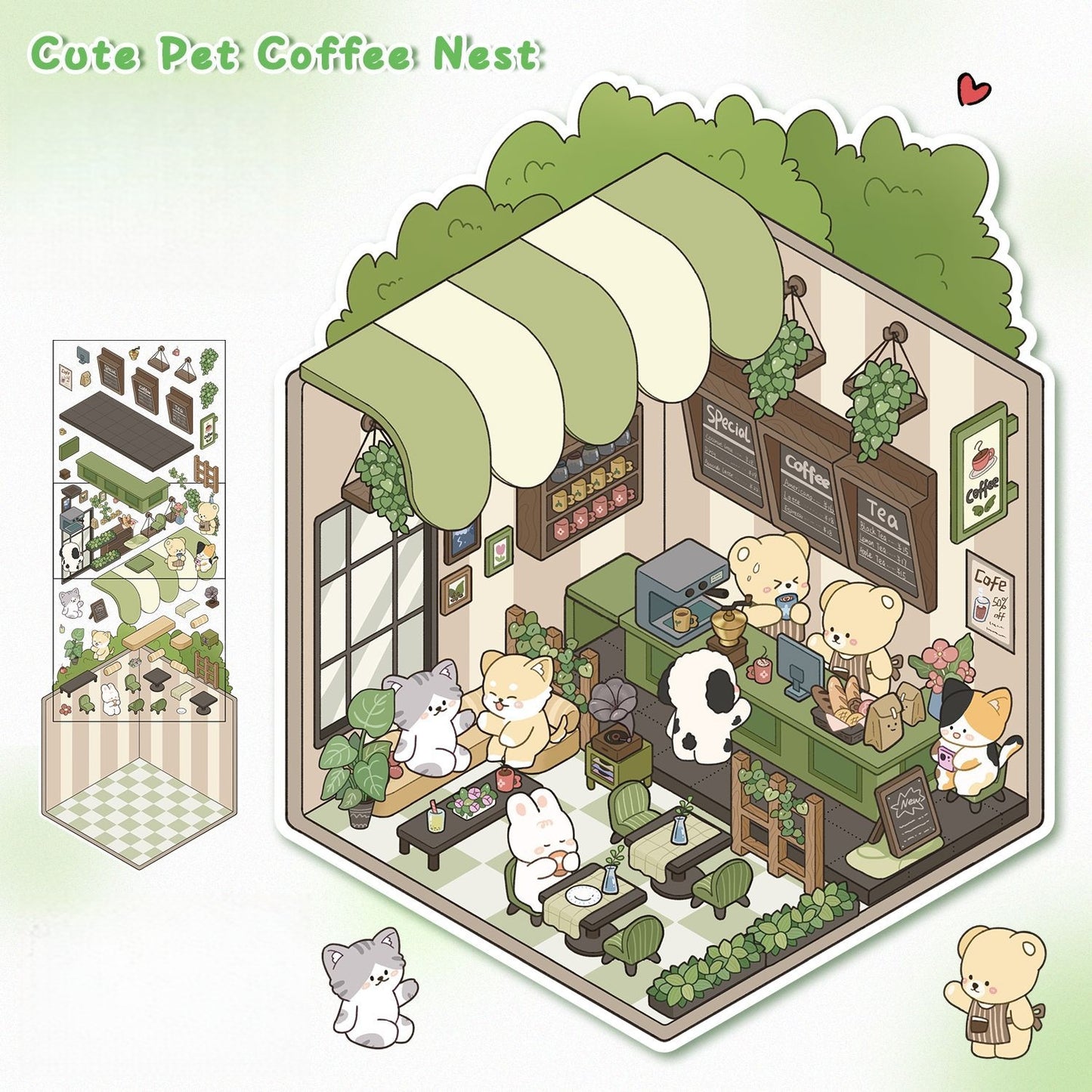 Tiny Shops 3D Sticker | 4 Cute Miniature Scenes
