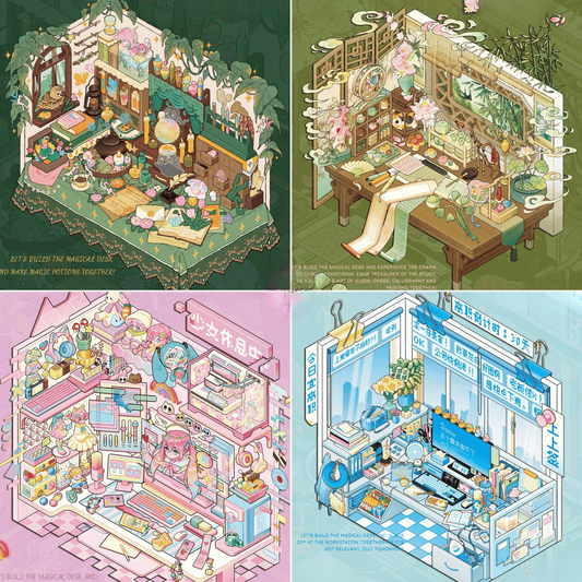 Infinite Worlds on the Desks 3D Sticker | 4 Cute Miniature Scenes