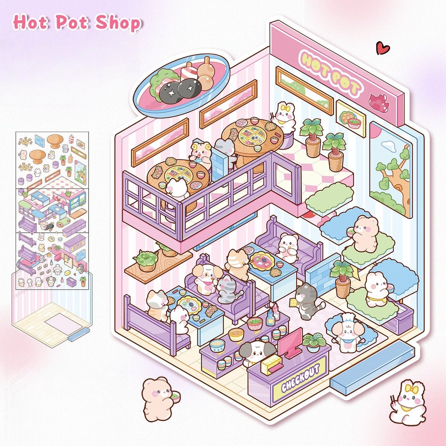 Tiny Shops 3D Sticker | 4 Cute Miniature Scenes