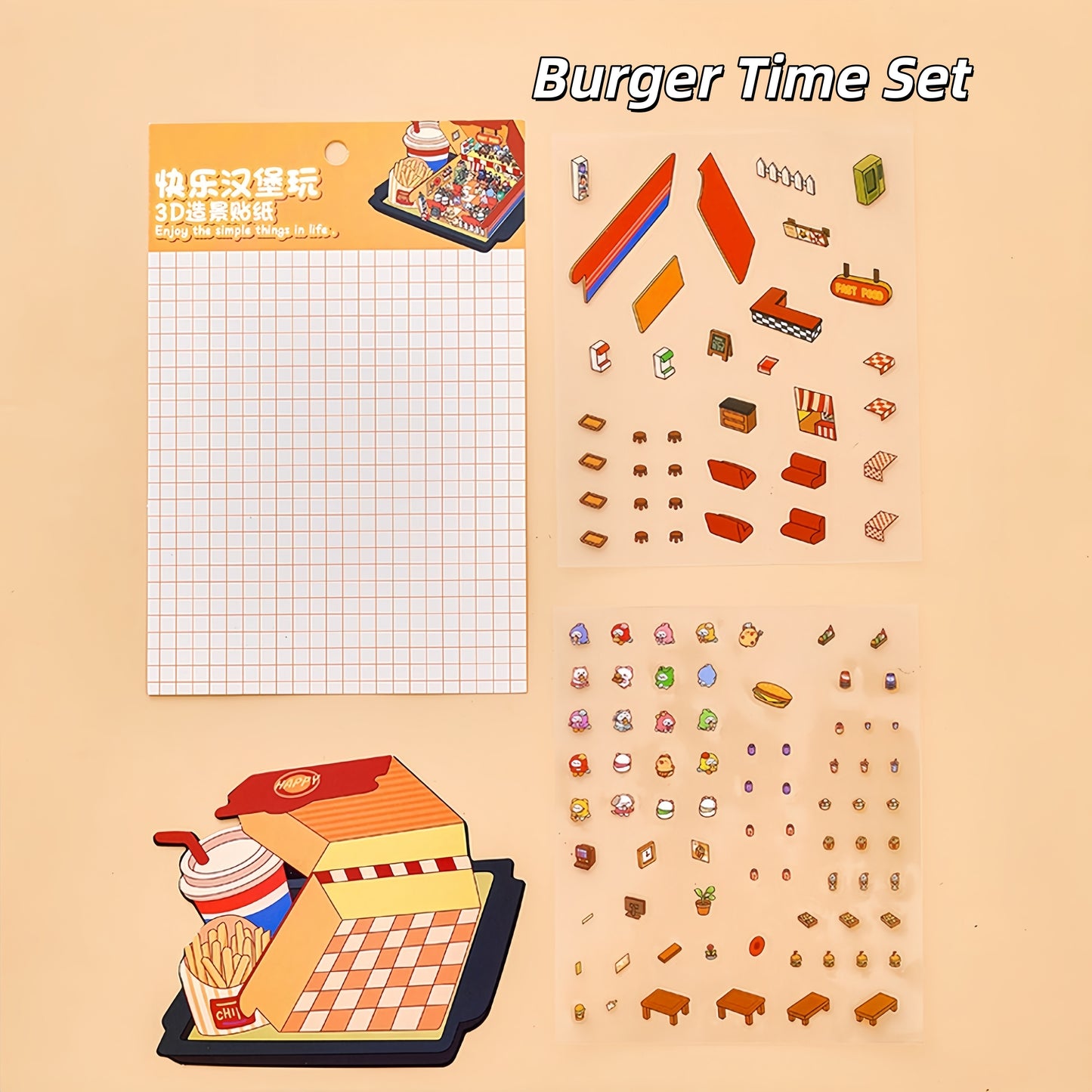 Foodie Funland 3D Sticker | 4 Cute Miniature Scenes