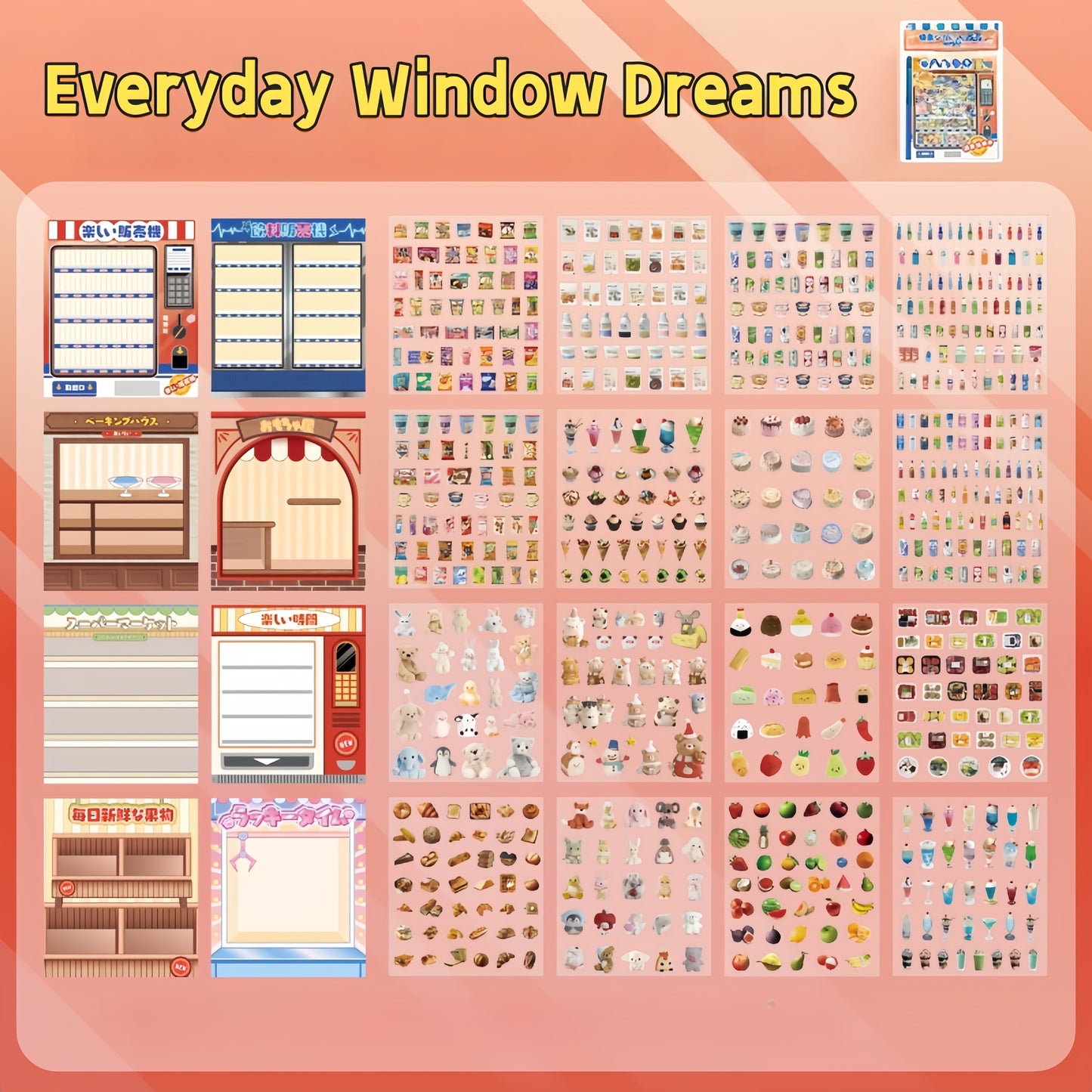 Kawaii Window Scenes 3D Sticker Material Book – Festive Window Joy(8 Scenes)| Everyday Window Dreams(8 Scenes)