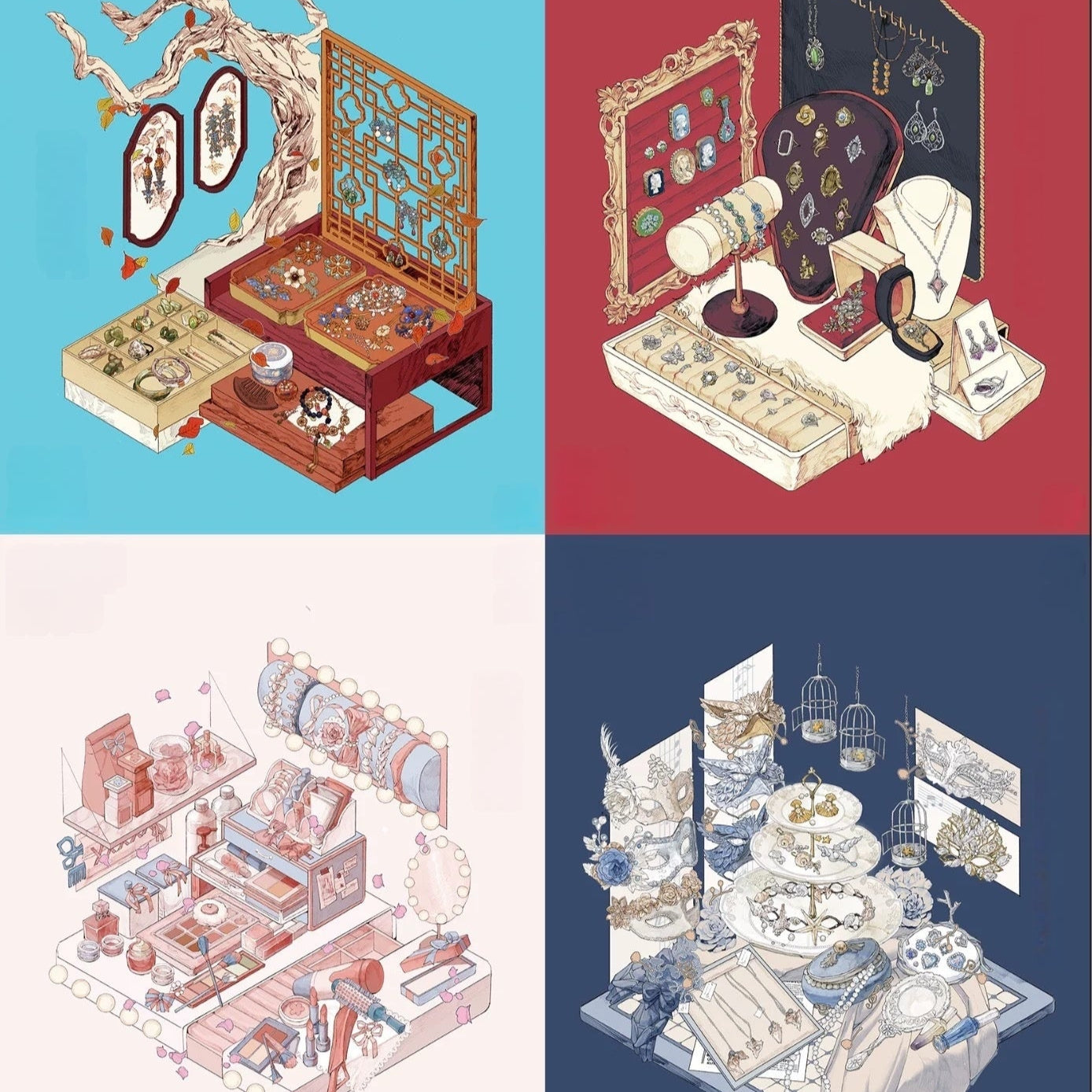 Oriental Vanity 3D Sticker | 4 Cute Scenes