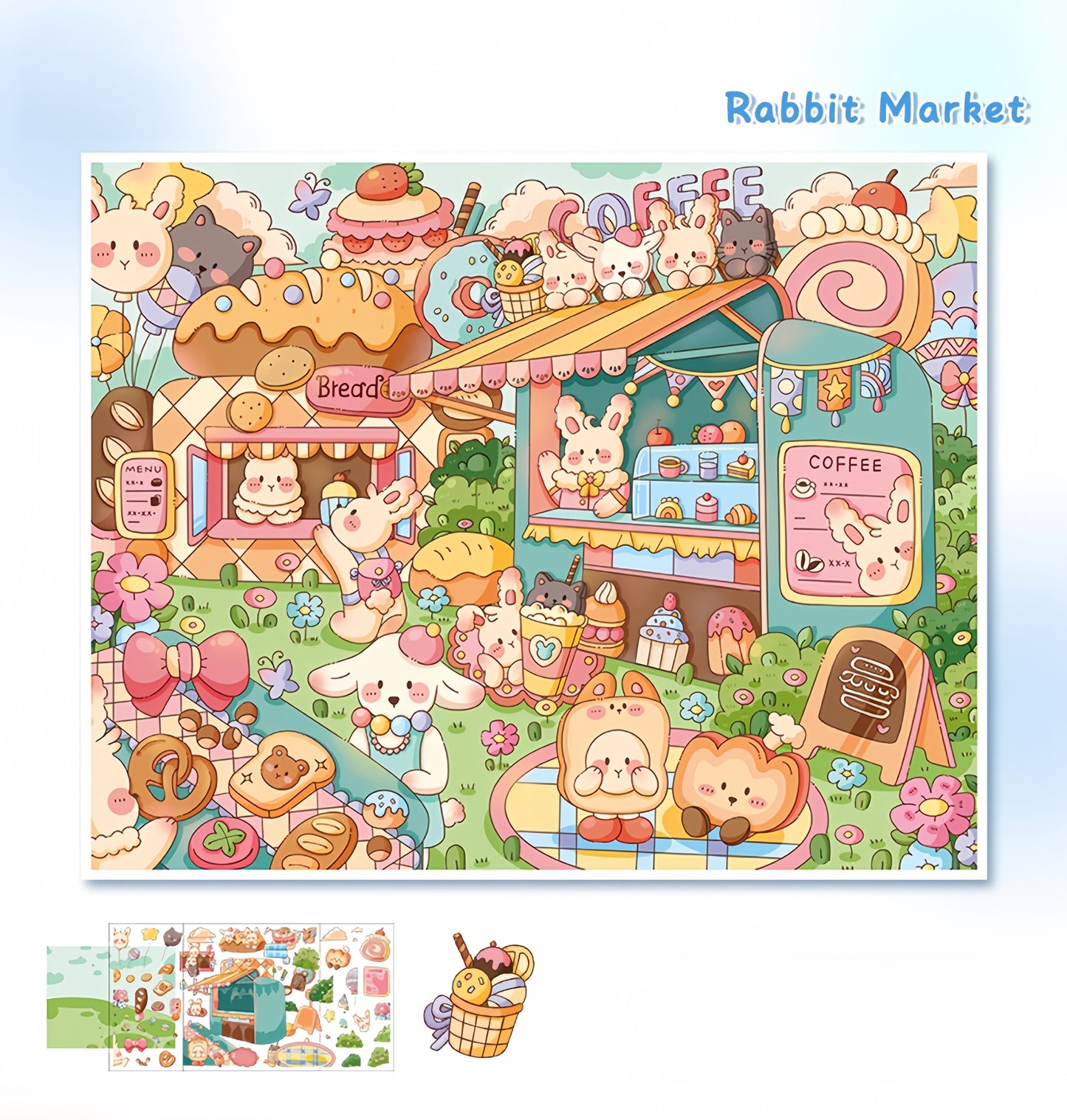 Bunny’s Dreamy Village 3D Sticker | 4 Cute Miniature Scenes