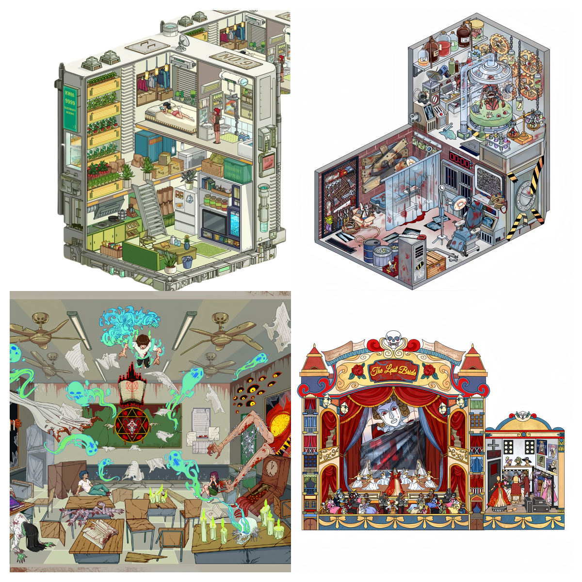 Horror Adventure 3D Sticker | 4 Cute Miniature Scenes