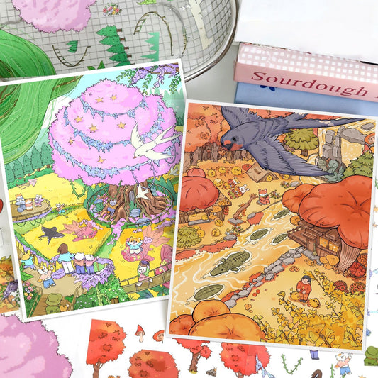 Fantasy Seasons 3D Sticker | 2 Cute Miniature Scenes