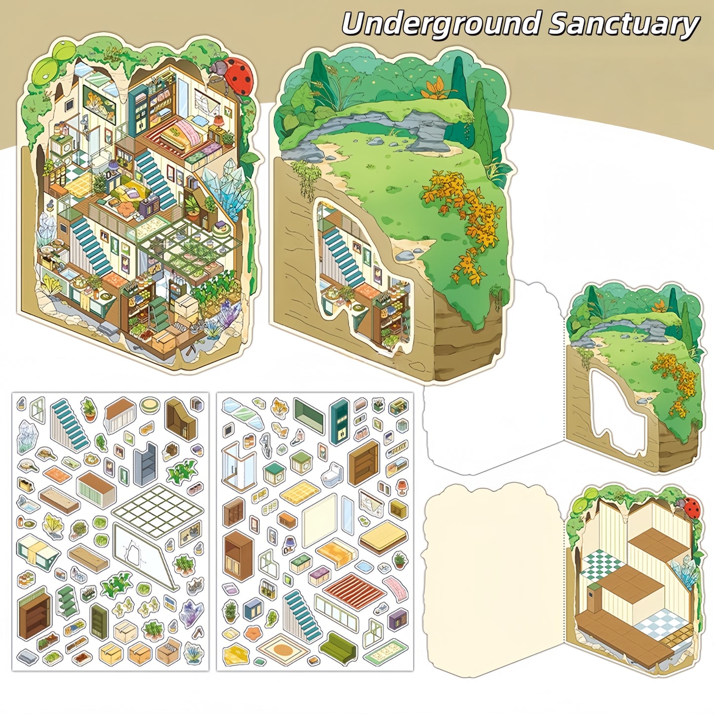 The Rockmine 3D Sticker | 4 Cute Miniature Scenes