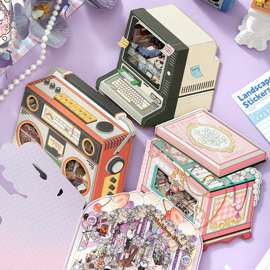 Tiny Box 3D Sticker | 4 Cute Miniature Scenes