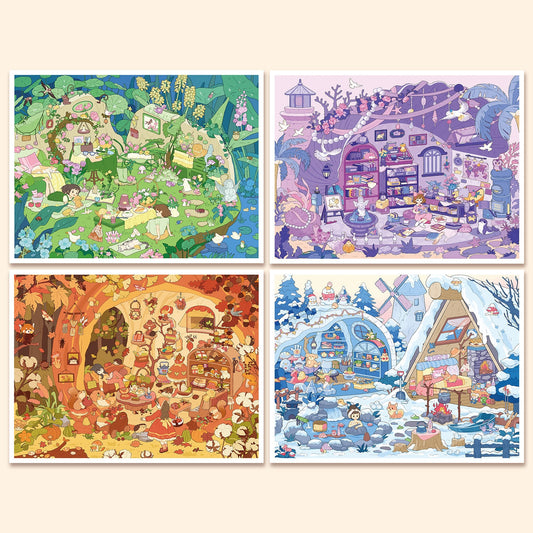 Four Season House 3D Sticker | 4 Cute Miniature Scenes