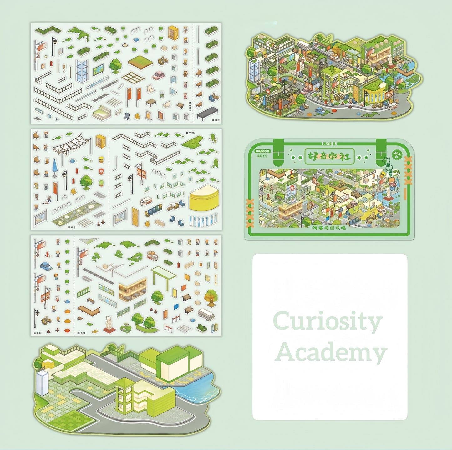 Streetscape 3D Sticker | 4 Cute Miniature Scenes