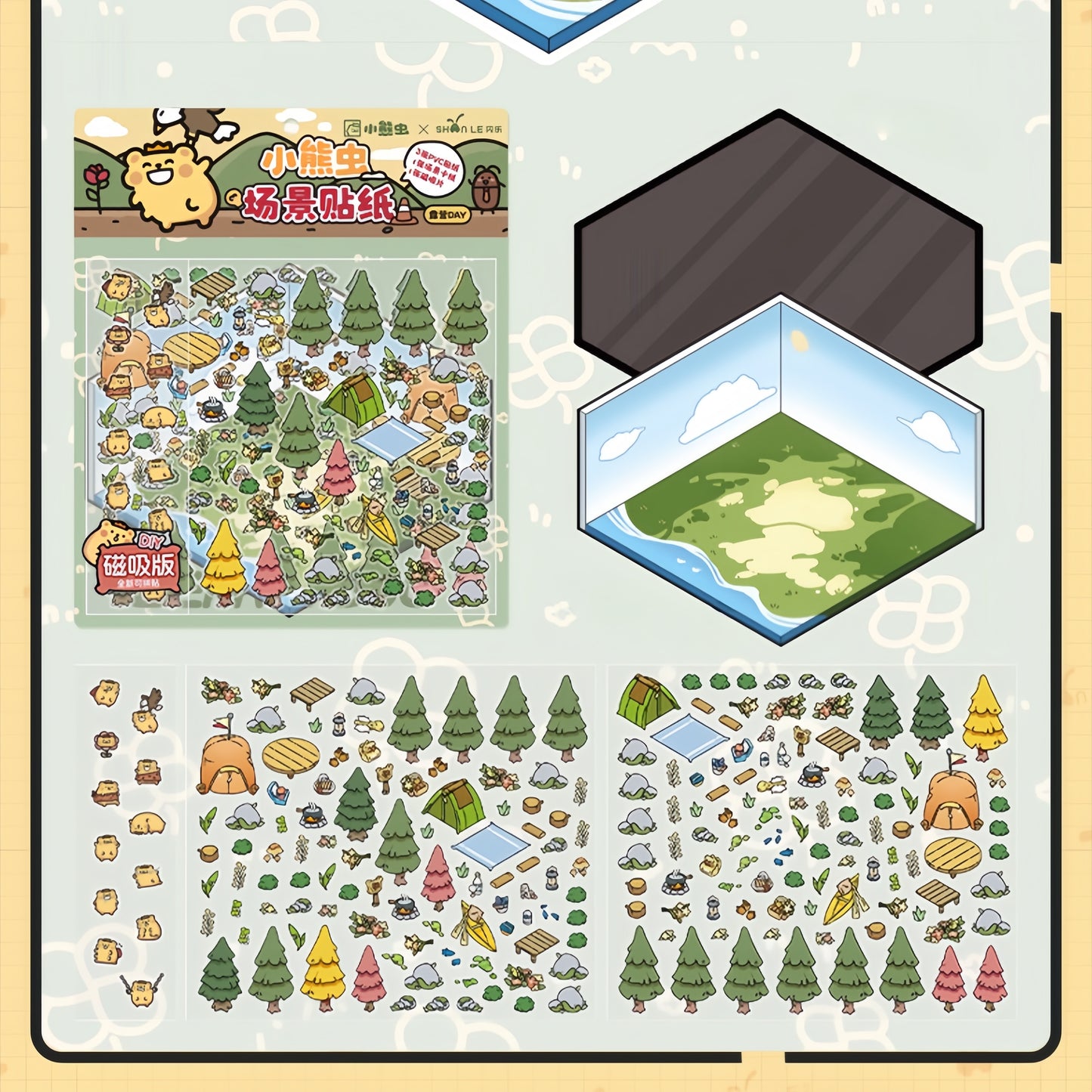 Bear-Bug 3D Sticker | 4 Cute Miniature Scenes