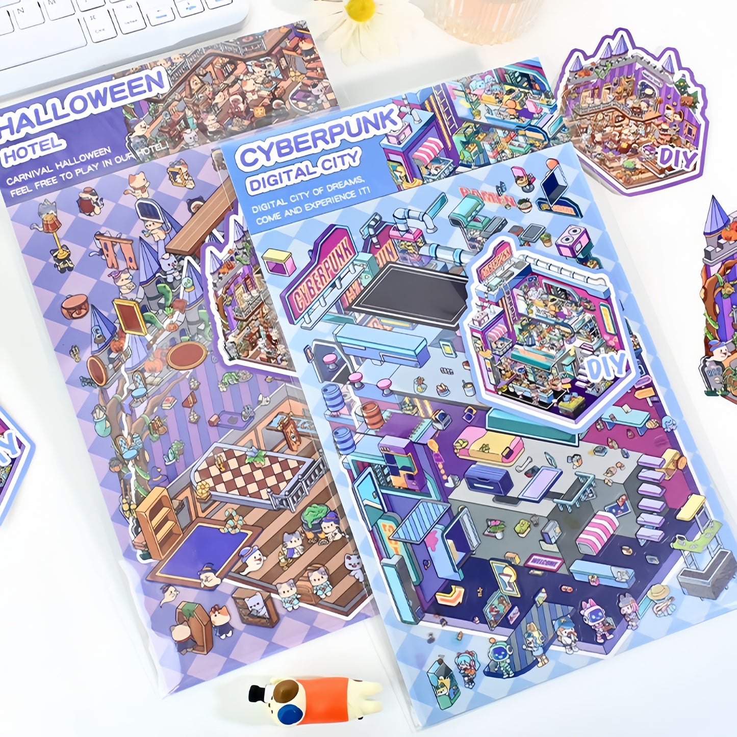 Halloween House 3D Sticker | 2 Cute Miniature Scenes