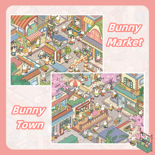 Bunny’s Village 3D Sticker | 2 Cute Miniature Scenes