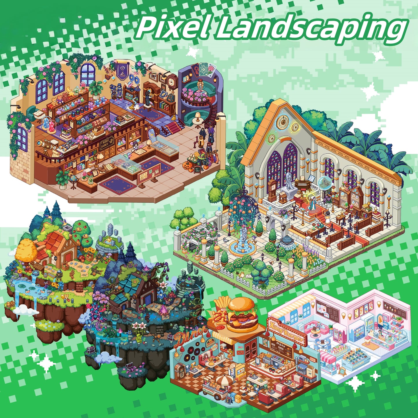 Pixel Landscaping 3D Sticker | 6 Cute Miniature Scenes