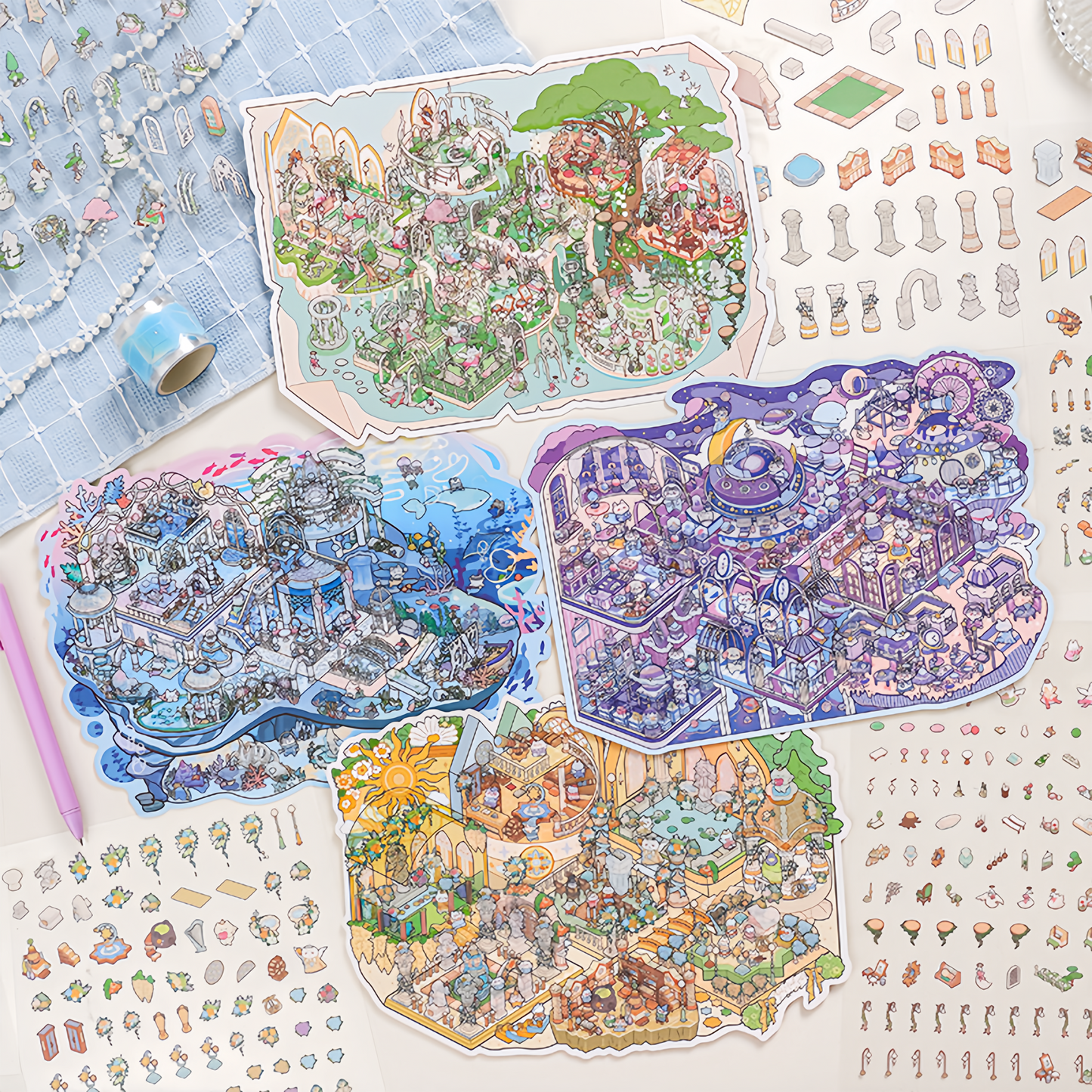 Fantasy Realm 3D Sticker | 4 Cute Miniature Scenes