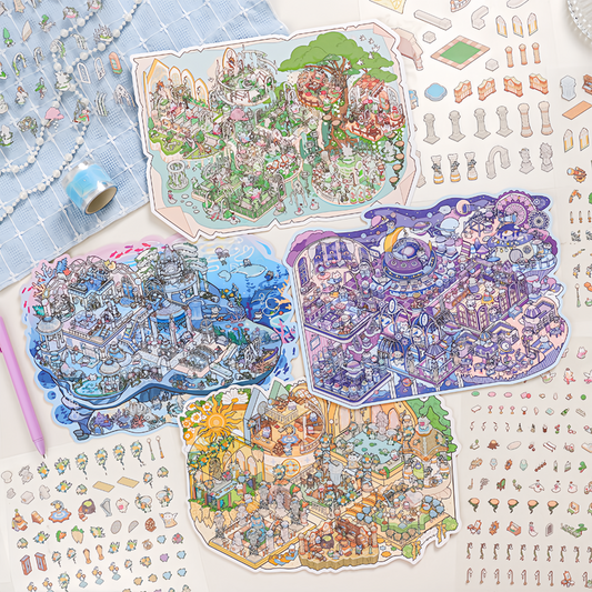 Fantasy Realm 3D Sticker | 4 Cute Miniature Scenes
