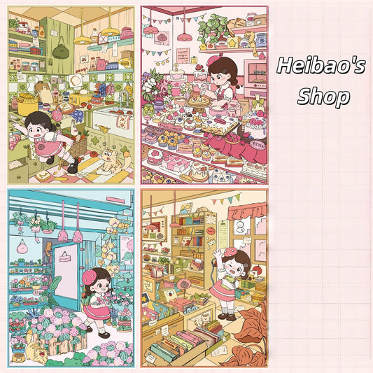 Heibao's Shop 3D Sticker | 4 Cute Miniature Scenes
