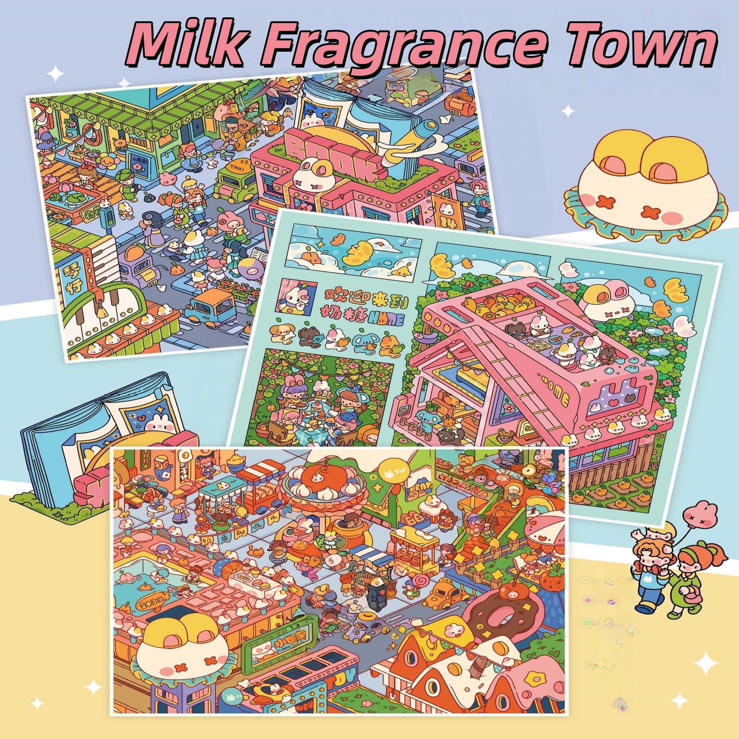 Milk Fragrace Town 3D Sticker | 3 Cute Miniature Scenes