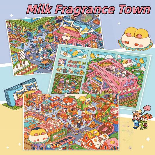 Milk Fragrace Town 3D Sticker | 3 Cute Miniature Scenes