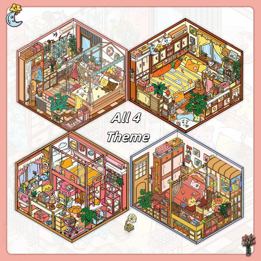 Children's Room 3D Sticker | 4 Cute Miniature Scenes