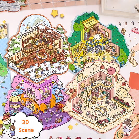Colorful Little Wonders 3D Sticker | 4 Cute Miniature Scenes