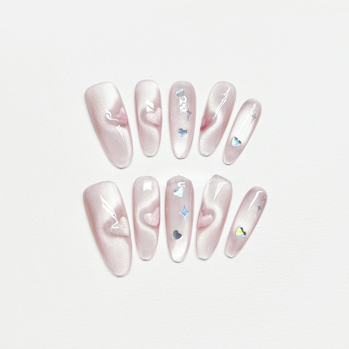 Pink Heart Cat-eye Nail - Long Almond
