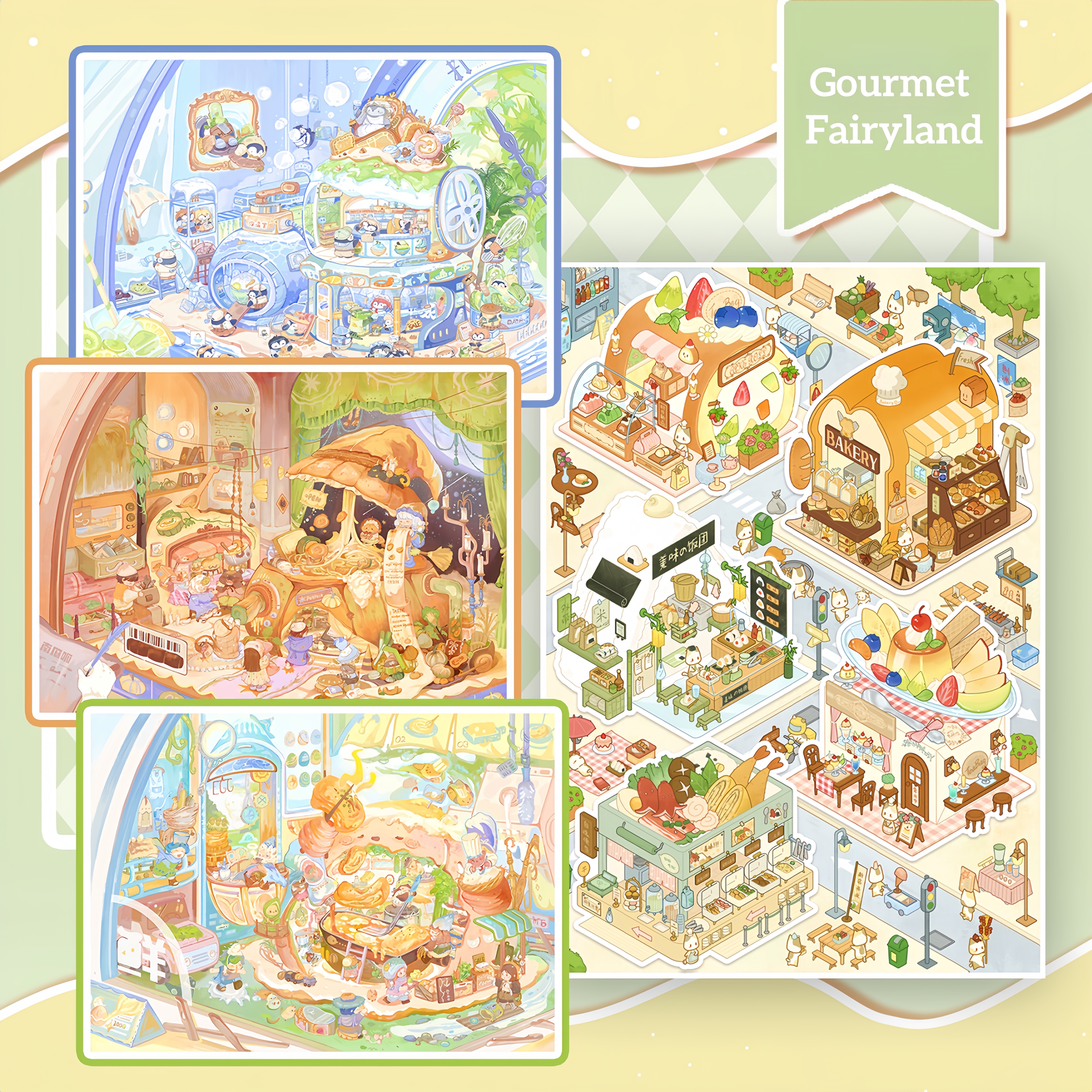 Gourmet Fairyland 3D Sticker | 4 Cute Miniature Scenes