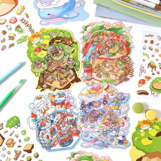 Rainbow Planet 3D Sticker | 4 Cute Miniature Scenes