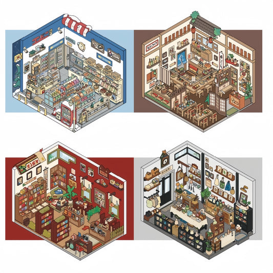Japanese-style Stores 3D Sticker | 4 Cute Miniature Scenes