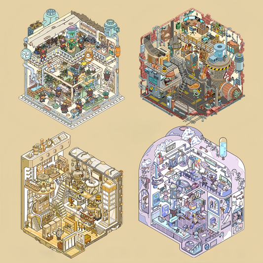 Wasteland Echoes 3D Sticker | 4 Cute Miniature Scenes