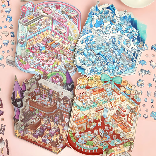 Simulation Management 3D Sticker | 4 Cute Miniature Scenes
