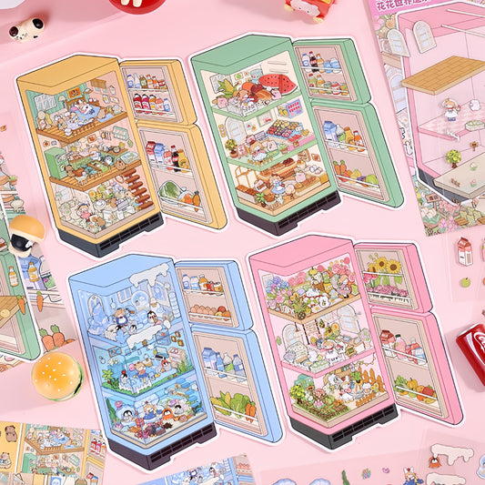 Surprise Refrigerator 3D Sticker | 4 Cute Miniature Scenes