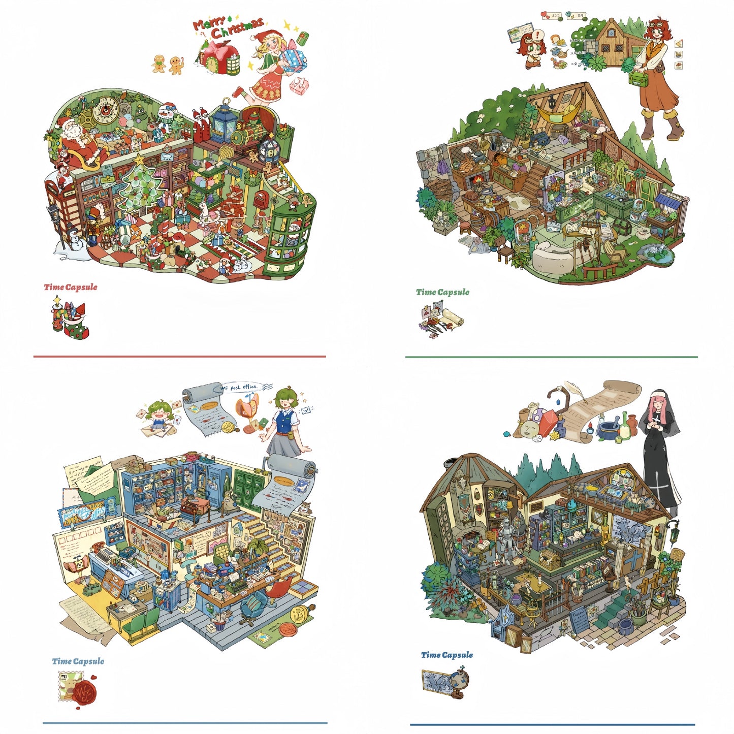 Time Capsule Cabin 3D Sticker | 4 Cute Miniature Scenes