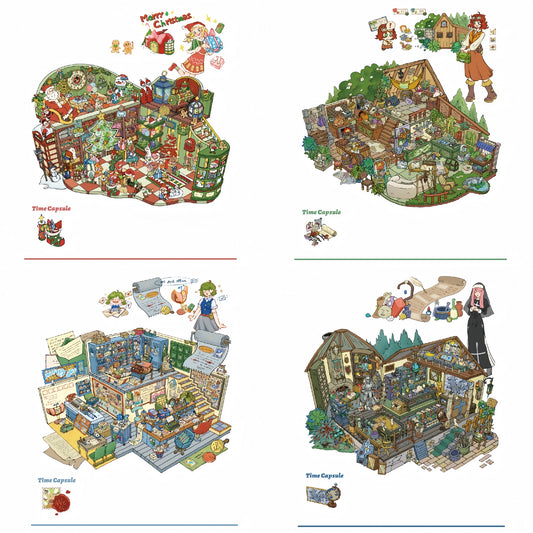 Time Capsule Cabin 3D Sticker | 4 Cute Miniature Scenes